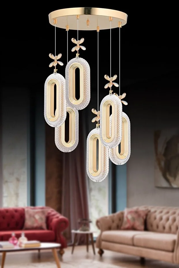 Led Alfa 6'li Gold Kumandalı 3 Renk Ledli Modern Led Avize